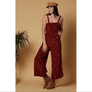 Rue Stiic Tie Back Wide Leg Jumpsuit in Sunrise Baliwood Brown M 4124